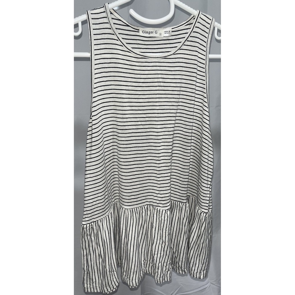 Ginger G Striped Tank Top Peplum Ruffle Hem Sleeveless Racerback Summer Small